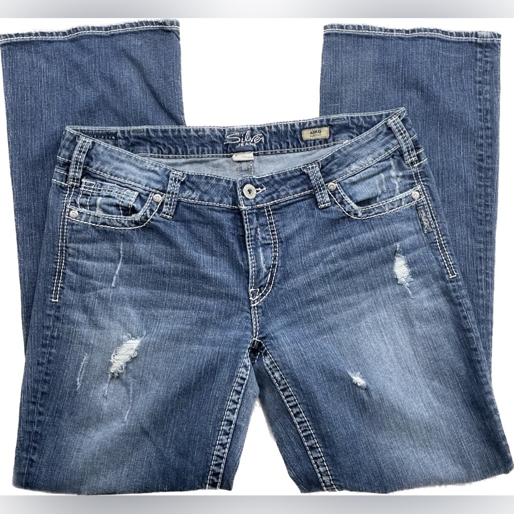 Silver Jeans, Size 36, AIKO Bootcut, Distressed Denim, Dark Wash, Womens